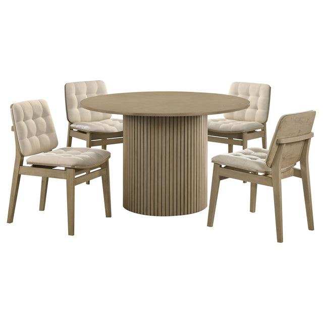 Hamlyn Cream/Natural Oak 5-piece Round Wood Dining Set - Ornate Home