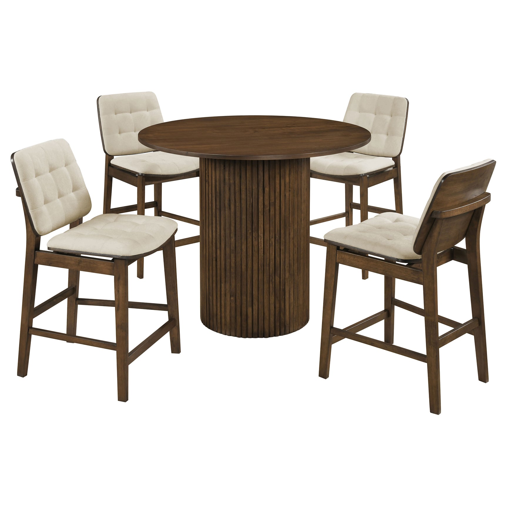 Hamlyn Cream/Walnut 5-piece Round Wood Counter Height Dining Set - Ornate Home