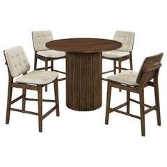 Hamlyn Cream/Walnut 5-piece Round Wood Counter Height Dining Set - Ornate Home