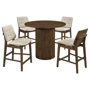 Hamlyn Cream/Walnut 5-piece Round Wood Counter Height Dining Set - Ornate Home