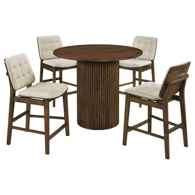 Hamlyn Cream/Walnut 5-piece Round Wood Counter Height Dining Set - Ornate Home