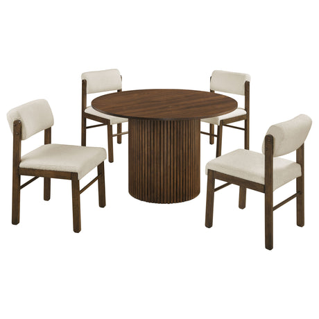 Hamlyn Cream/Walnut 5-piece Round Wood Dining Set - Ornate Home