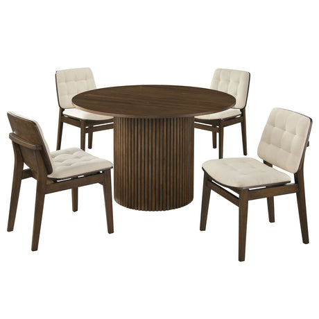 Hamlyn Cream/Walnut 5-piece Round Wood Dining Set - Ornate Home