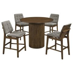 Hamlyn Grey/Walnut 5-piece Round Wood Counter Height Dining Set - Ornate Home