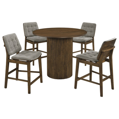 Hamlyn Grey/Walnut 5-piece Round Wood Counter Height Dining Set - Ornate Home