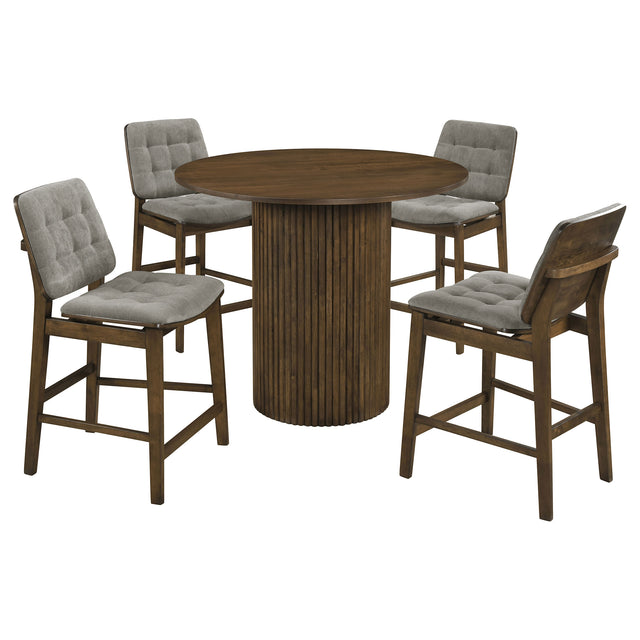 Hamlyn Grey/Walnut 5-piece Round Wood Counter Height Dining Set - Ornate Home