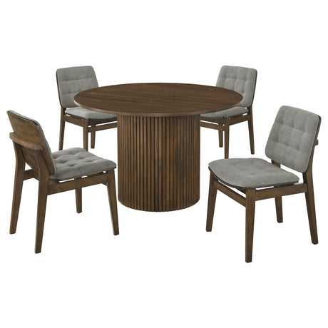 Hamlyn Grey/Walnut 5-piece Round Wood Dining Set - Ornate Home