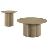 Hamlyn Natural Oak 2-piece Round Fluted Coffee and End Table Set - Ornate Home
