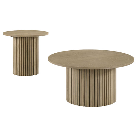 Hamlyn Natural Oak 2-piece Round Fluted Coffee and End Table Set - Ornate Home