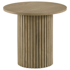 Hamlyn Natural Oak 2-piece Round Fluted Coffee and End Table Set - Ornate Home