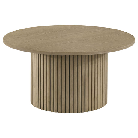Hamlyn Natural Oak 2-piece Round Fluted Coffee and End Table Set - Ornate Home