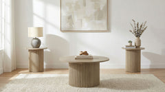 Hamlyn Natural Oak 3-piece Round Fluted Coffee and End Table Set - Ornate Home