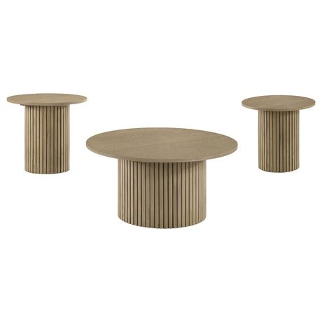Hamlyn Natural Oak 3-piece Round Fluted Coffee and End Table Set - Ornate Home