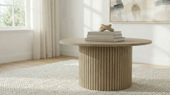 Hamlyn Natural Oak Round Fluted Occasional Cocktail Coffee Table - Ornate Home