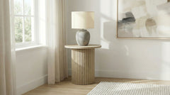 Hamlyn Natural Oak Round Fluted Occasional Side End Table - Ornate Home