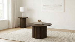 Hamlyn Walnut 2-piece Round Fluted Coffee and End Table Set - Ornate Home