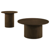 Hamlyn Walnut 2-piece Round Fluted Coffee and End Table Set - Ornate Home