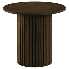 Hamlyn Walnut 2-piece Round Fluted Coffee and End Table Set - Ornate Home