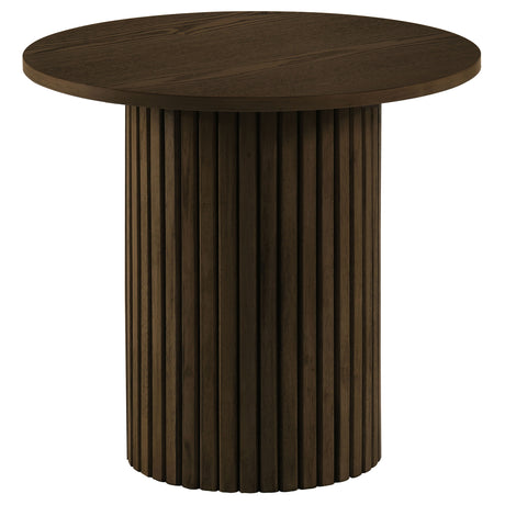 Hamlyn Walnut 2-piece Round Fluted Coffee and End Table Set - Ornate Home