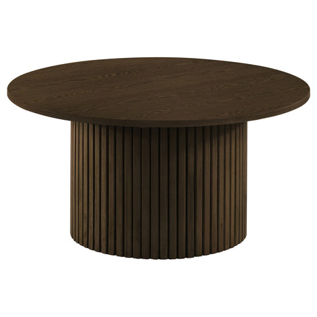 Hamlyn Walnut 2-piece Round Fluted Coffee and End Table Set - Ornate Home