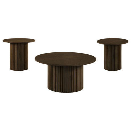Hamlyn Walnut 3-piece Round Fluted Coffee and End Table Set - Ornate Home