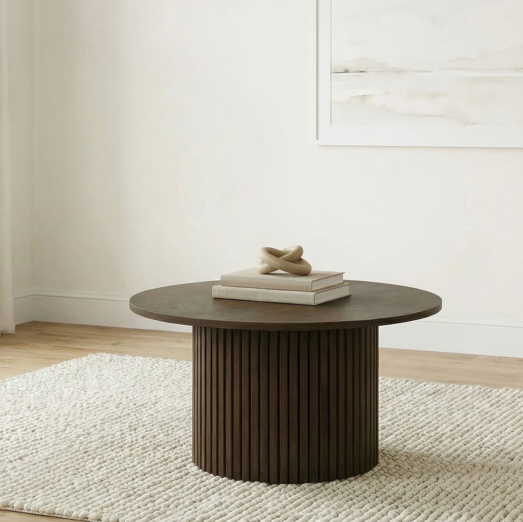 Hamlyn Walnut Round Fluted Occasional Cocktail Coffee Table - Ornate Home