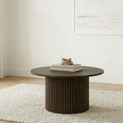 Hamlyn Walnut Round Fluted Occasional Cocktail Coffee Table - Ornate Home