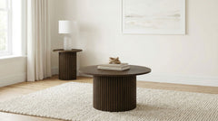 Hamlyn Walnut Round Fluted Occasional Cocktail Coffee Table - Ornate Home