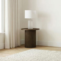 Hamlyn Walnut Round Fluted Occasional Side End Table - Ornate Home