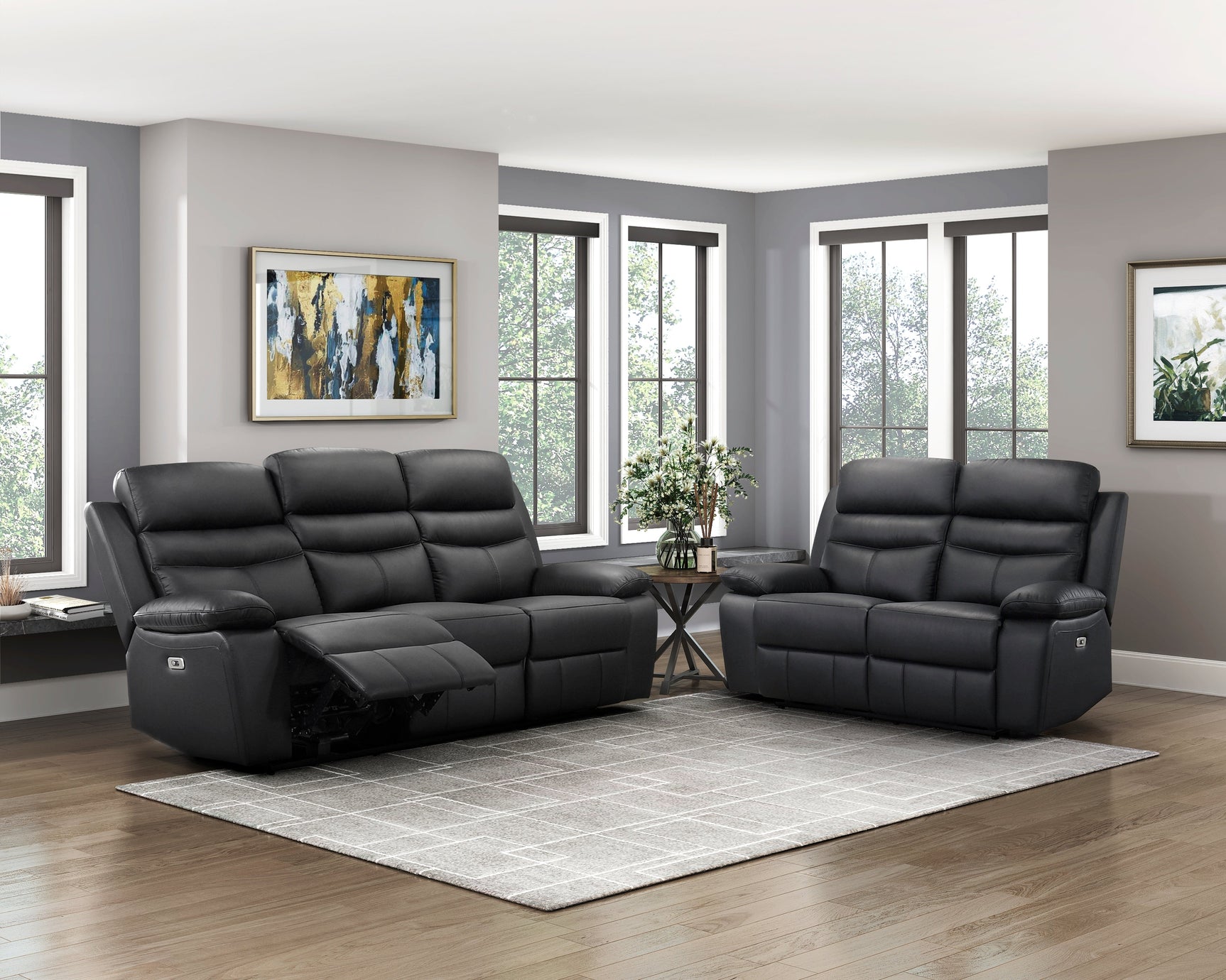 Hancock Black Power Double Reclining Sofa - Ornate Home