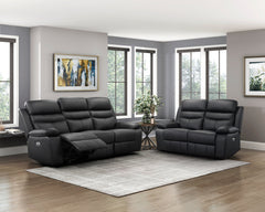 Hancock Black Power Double Reclining Sofa - Ornate Home