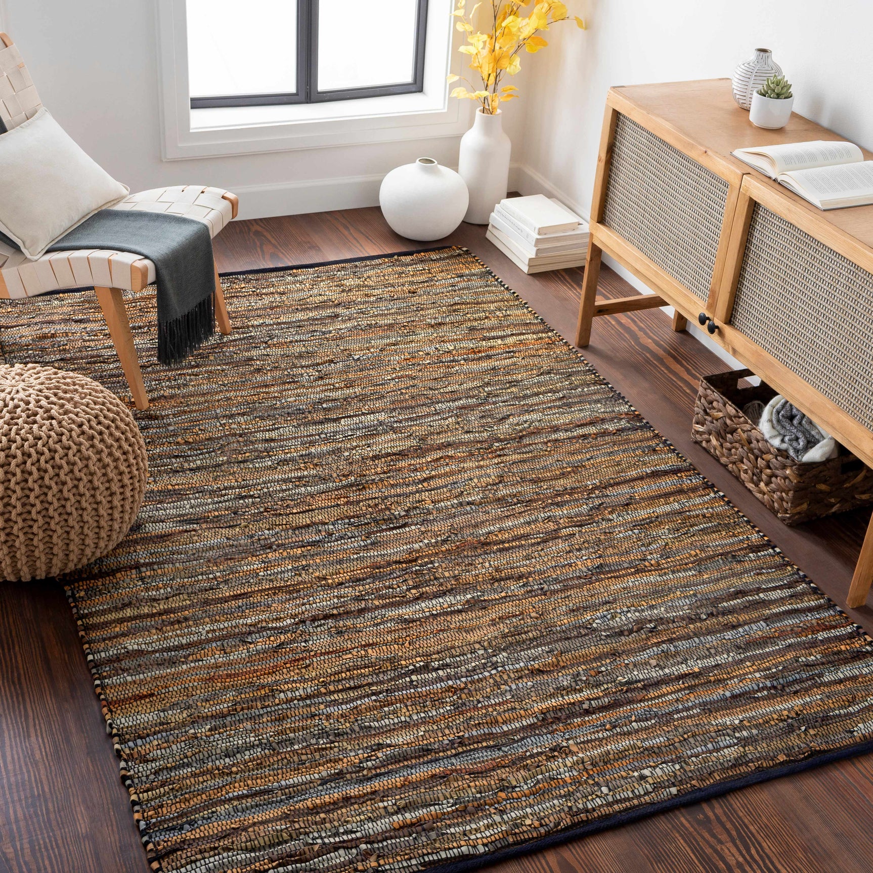 Hand Woven Leather Rag Rug - Clearance - Ornate Home
