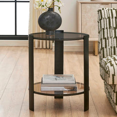 Hanson Bronze & Dark Glass Side Table - Ornate Home