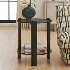 Hanson Bronze & Dark Glass Side Table - Ornate Home