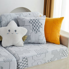 Happy Puzzle Jacquard Fleece Stretchable Cushion Cover, Non-Slip L Shaped Couch Covers for Pets - Ornate Home