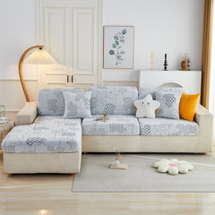 Happy Puzzle Jacquard Fleece Stretchable Cushion Cover, Non-Slip L Shaped Couch Covers for Pets - Ornate Home
