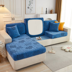 Happy Puzzle Jacquard Fleece Stretchable Cushion Cover, Non-Slip L Shaped Couch Covers for Pets - Ornate Home
