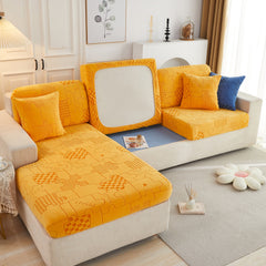 Happy Puzzle Jacquard Fleece Stretchable Cushion Cover, Non-Slip L Shaped Couch Covers for Pets - Ornate Home