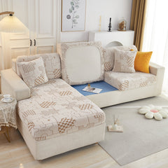 Happy Puzzle Jacquard Fleece Stretchable Cushion Cover, Non-Slip L Shaped Couch Covers for Pets - Ornate Home