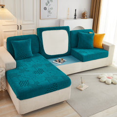 Happy Puzzle Jacquard Fleece Stretchable Cushion Cover, Non-Slip L Shaped Couch Covers for Pets - Ornate Home
