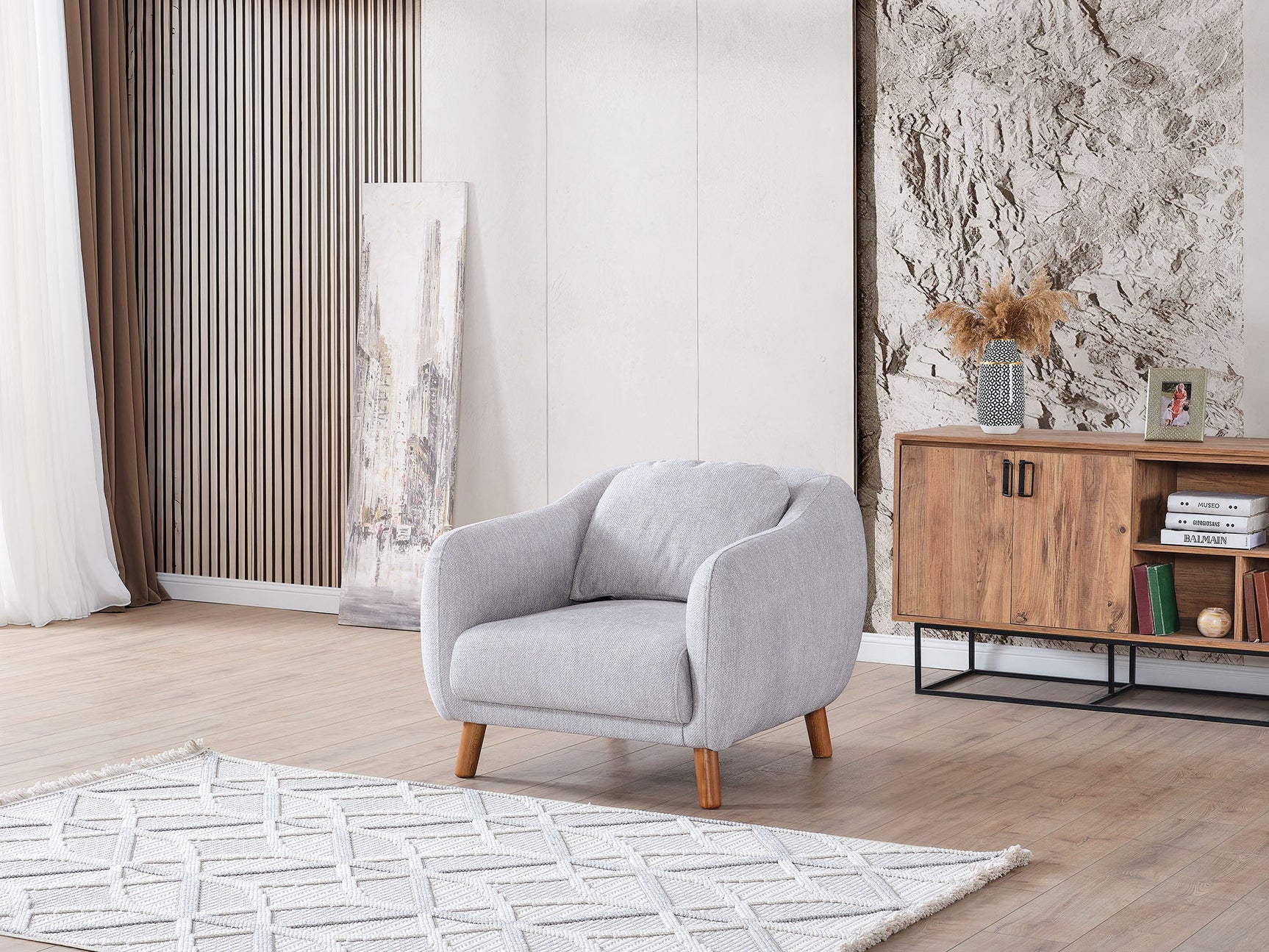 Happy Grey 4-pieces (2 Sofa & 2 Chair) Living Room Set