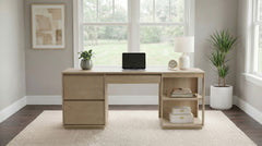 Harkes Light Elm 75-inch 3-drawer Computer Desk with Adjustable Shelf - Ornate Home