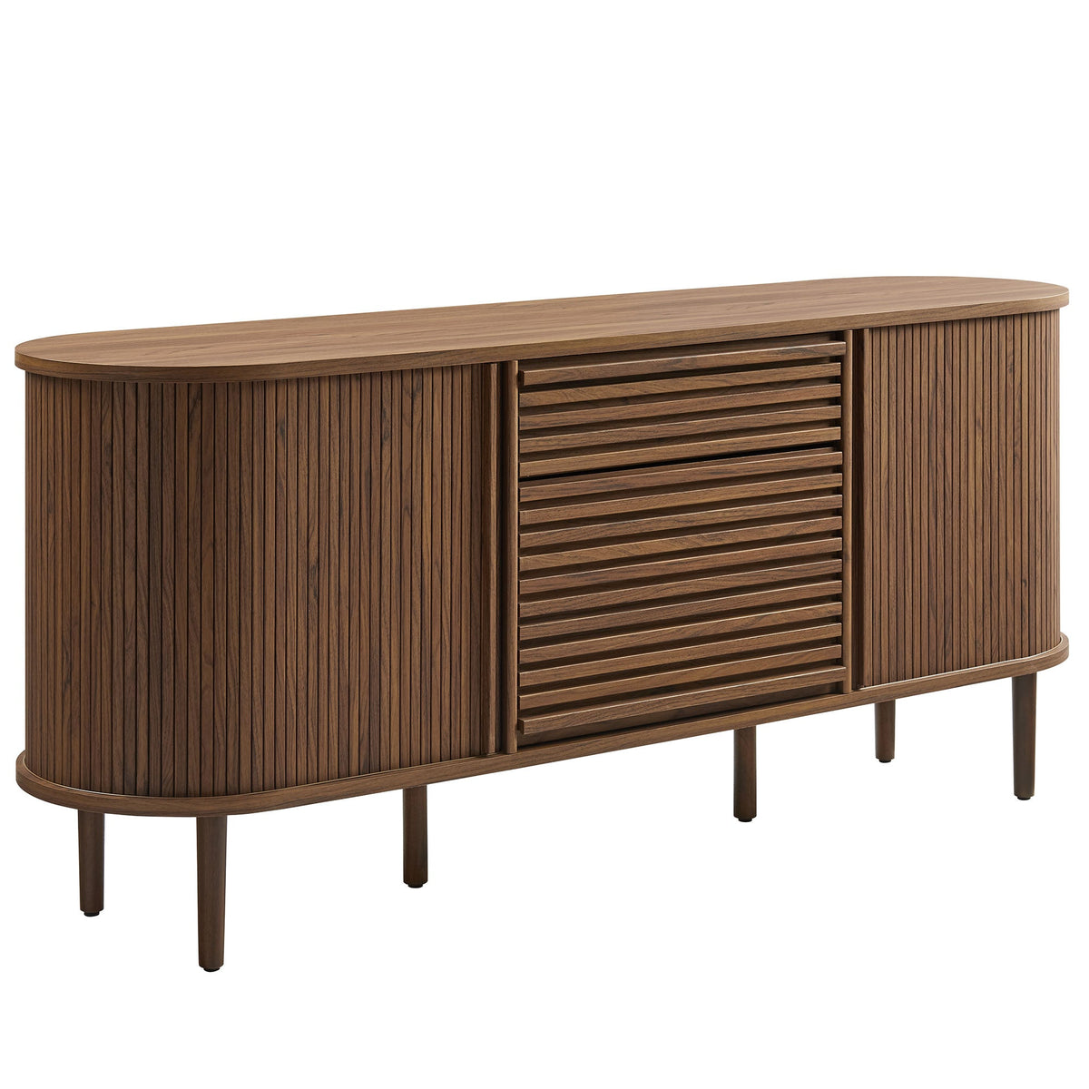 Harlan Walnut 67" Fluted Oval Sideboard Cabinet - Ornate Home