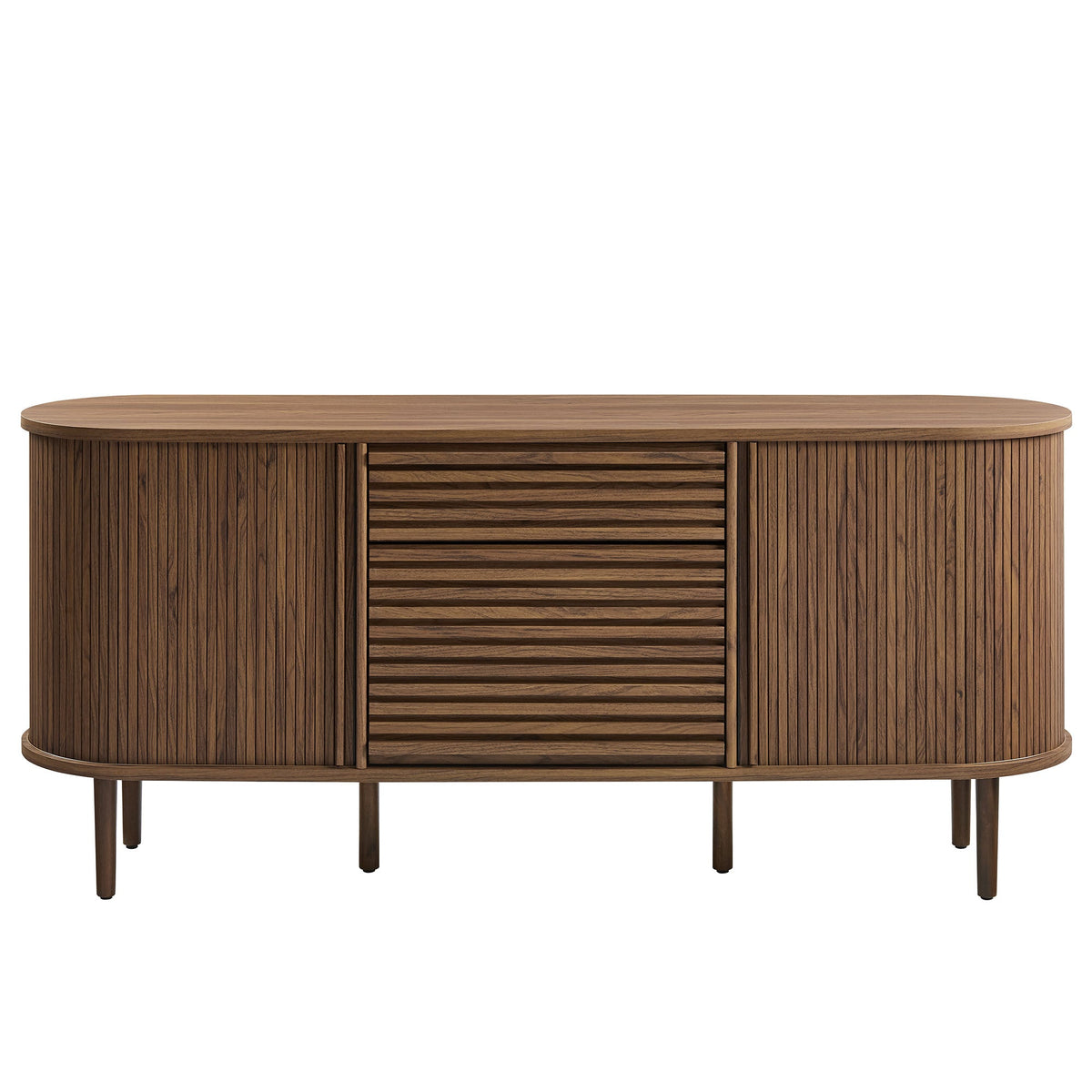 Harlan Walnut 67" Fluted Oval Sideboard Cabinet - Ornate Home