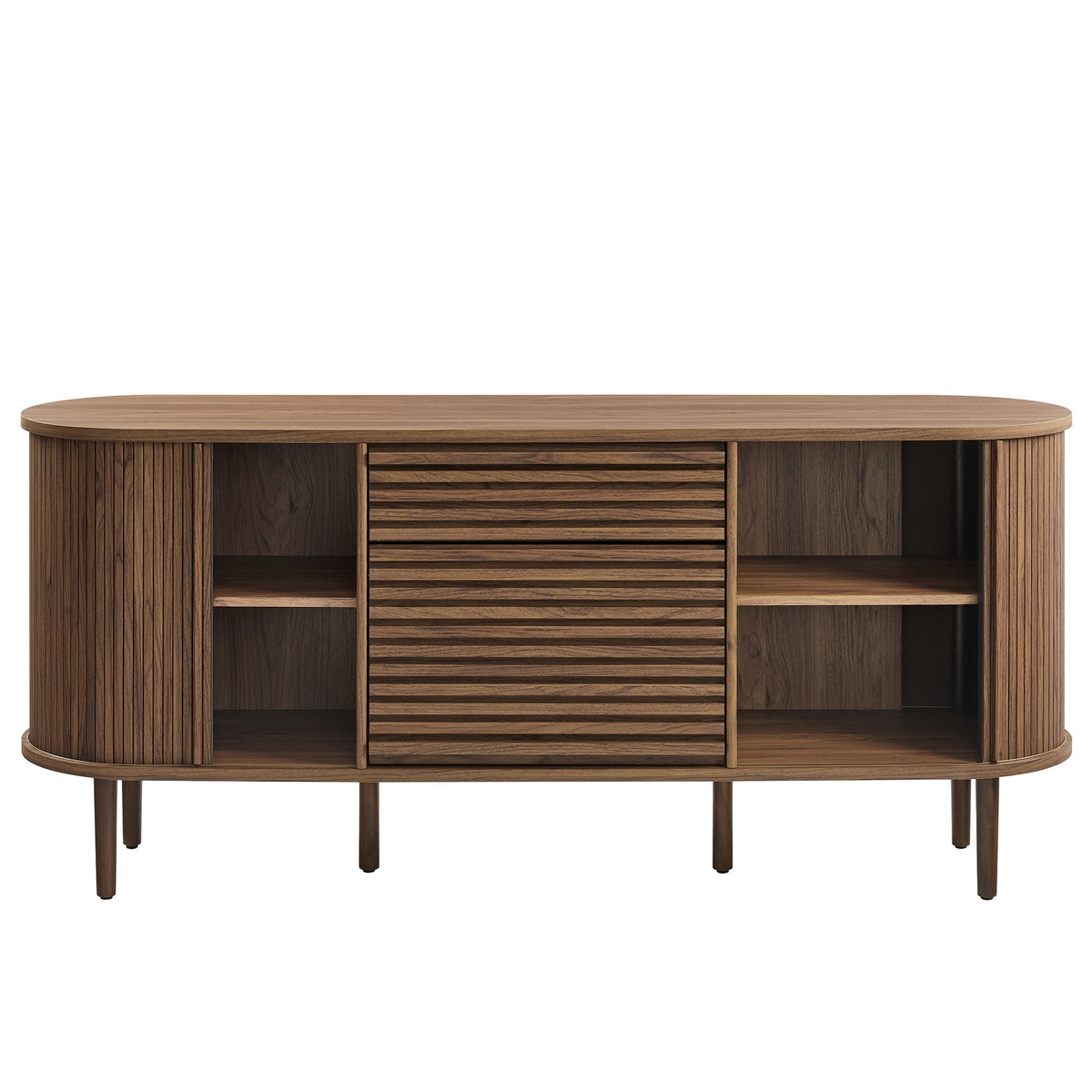 Harlan Walnut 67" Fluted Oval Sideboard Cabinet - Ornate Home