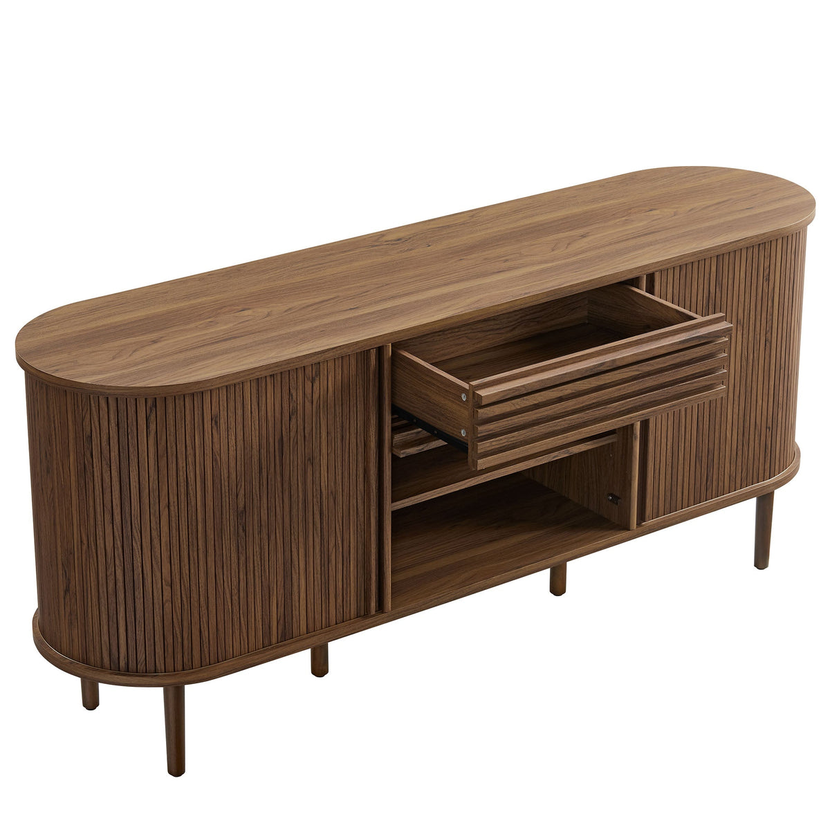Harlan Walnut 67" Fluted Oval Sideboard Cabinet - Ornate Home