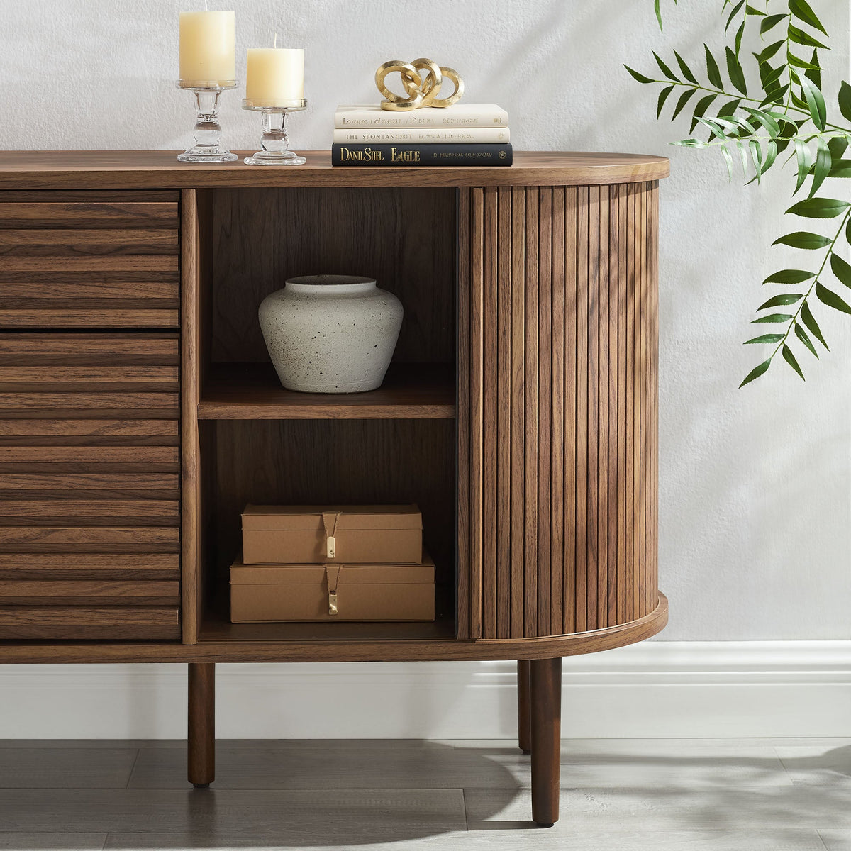 Harlan Walnut 67" Fluted Oval Sideboard Cabinet - Ornate Home