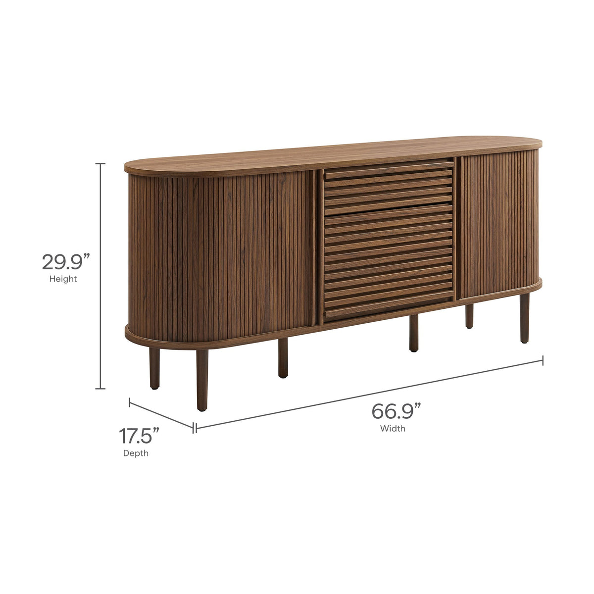 Harlan Walnut 67" Fluted Oval Sideboard Cabinet - Ornate Home