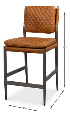 Harley Columbia Brown Leather Quilted Counter Stool - Ornate Home
