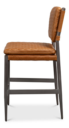 Harley Columbia Brown Leather Quilted Counter Stool - Ornate Home
